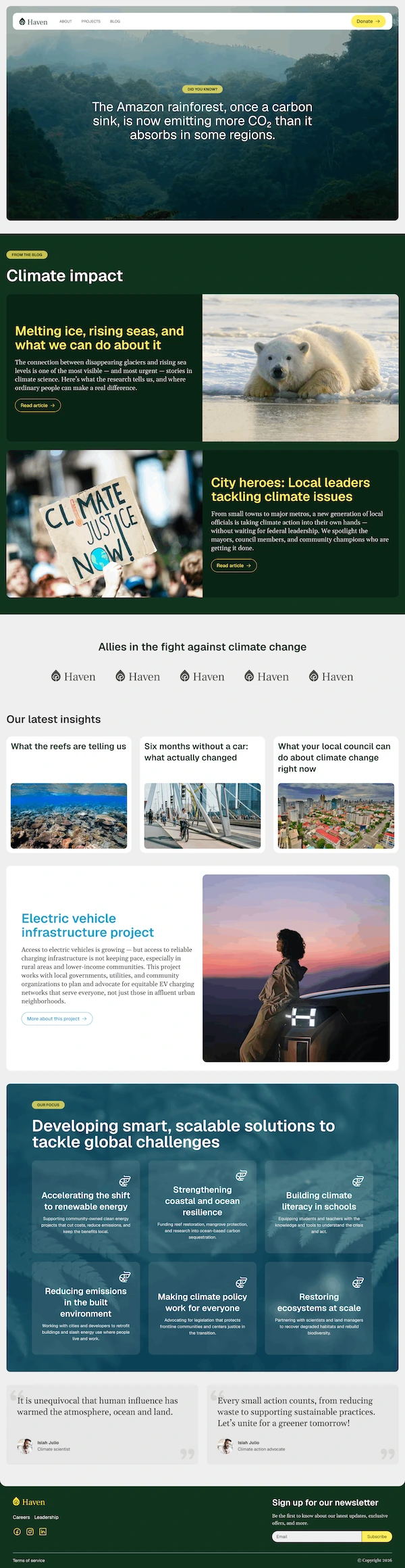 Screenshot of Haven home page